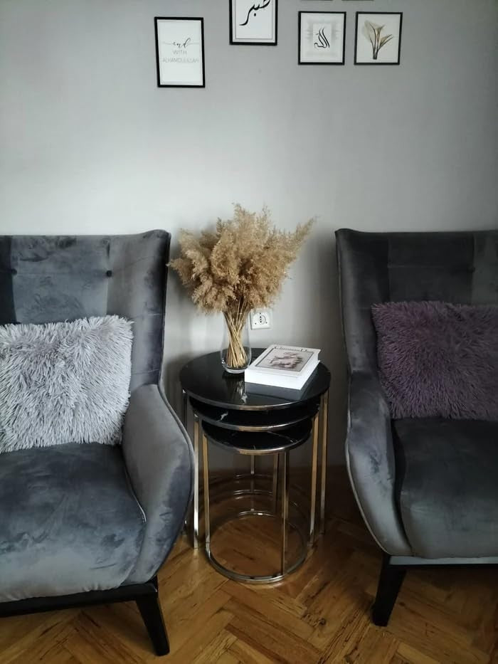 Round Nesting End Table Glass Top Modern Living Room Side Coffee Space Saver