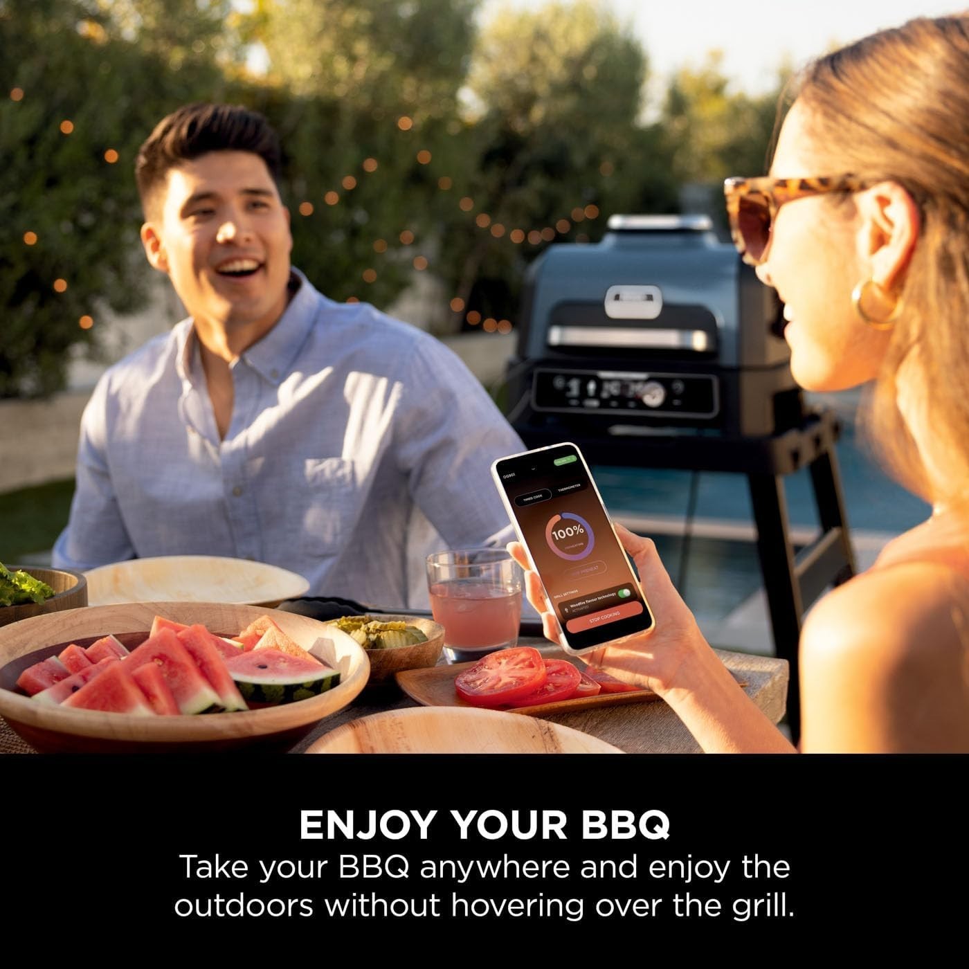 XL Electric BBQ Grill & Smoker with App Control, 7-in-1 Air Fry & 2 Temp Probes