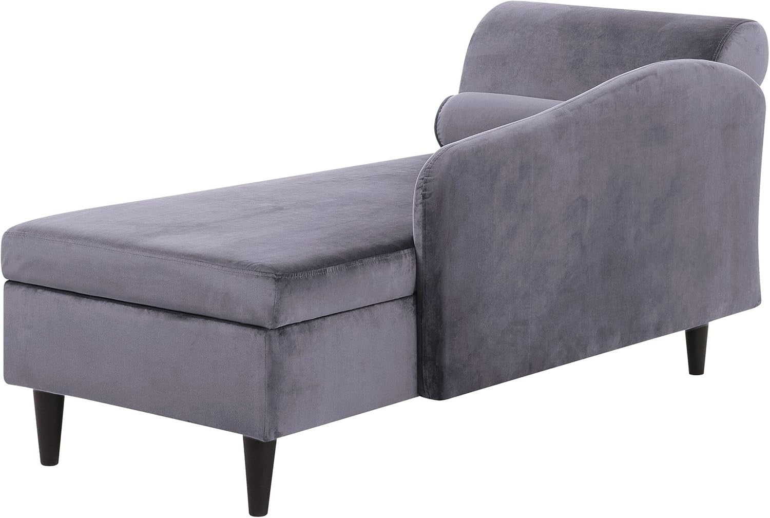Left Hand Velvet Chaise Lounge w/ Storage Dark Grey Sofa Seat Elegant