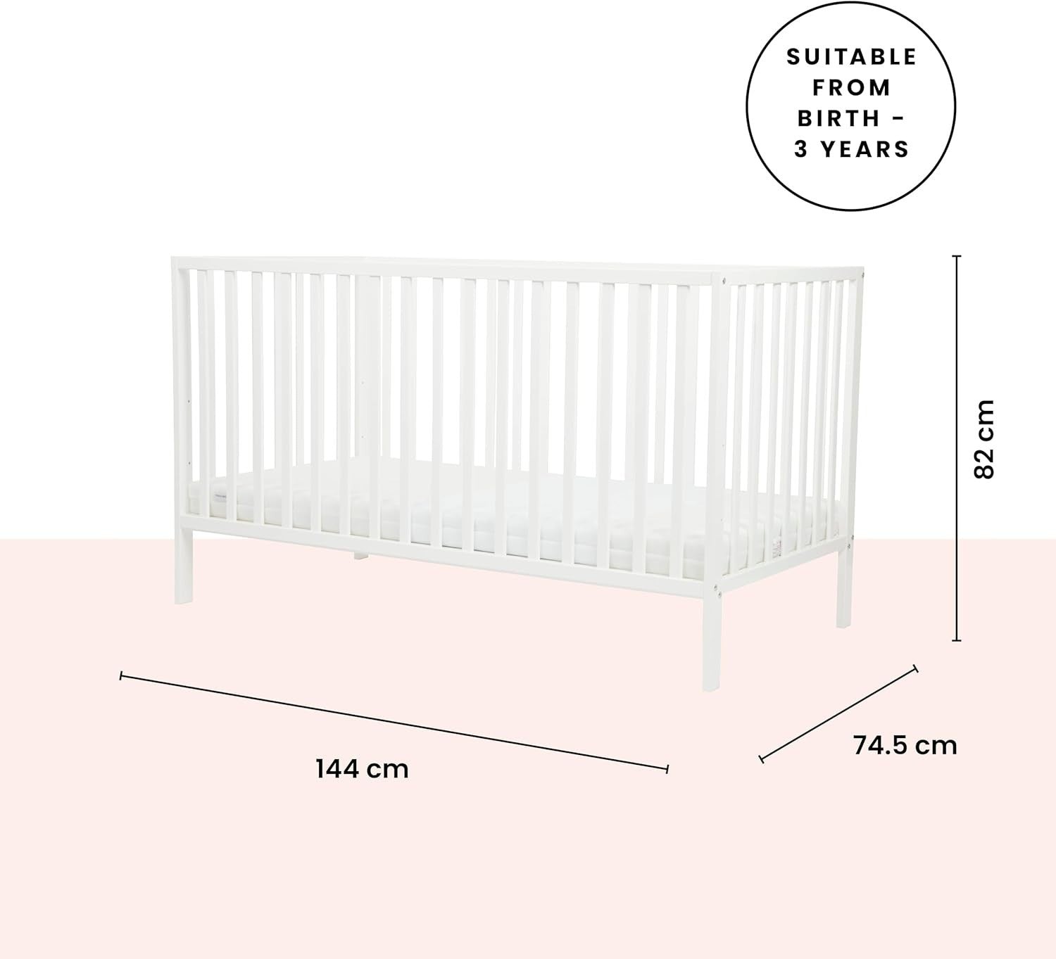 Classic Wooden Baby Cot Slated Bed with Premium Pocket Sprung Mattress White