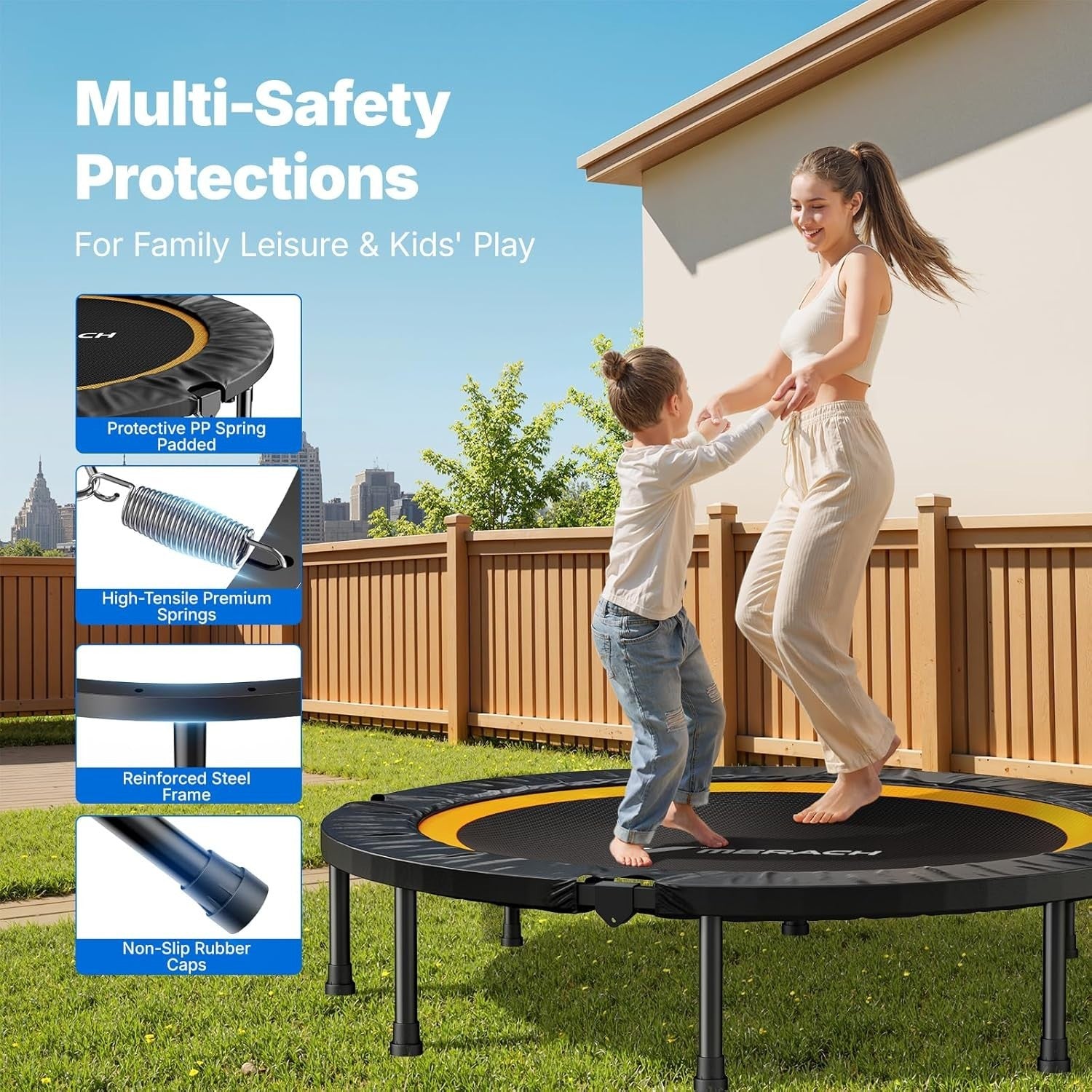 48” Quiet Foldable Exercise Trampoline Indoor Rebounder 330lb Capacity