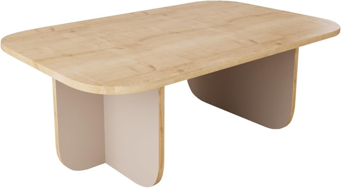 Modern Oak & Grey Coffee Table 100cm – Stylish Living Room Table with Curved Cor