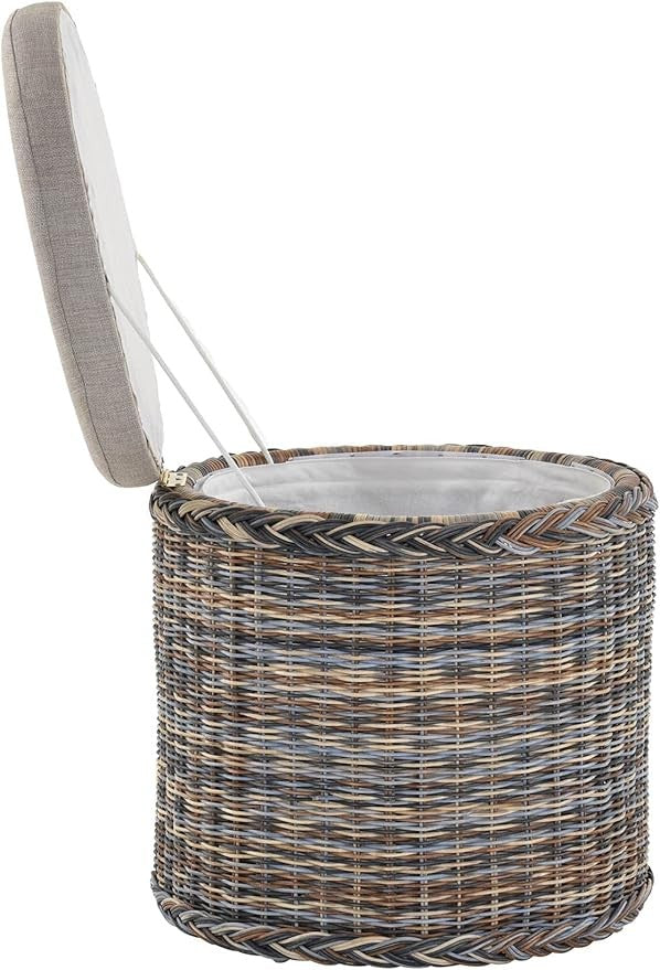 Round Rattan Laundry Basket Seat with Lid 47×47×50cm Multicolor Storage Chest