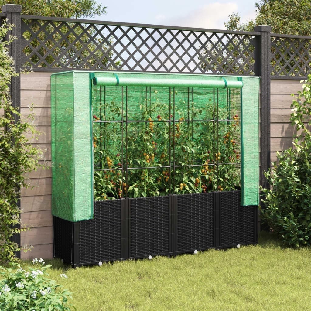 Raised Garden Bed Planter 160x40x53cm with Greenhouse Cover for Vegetables