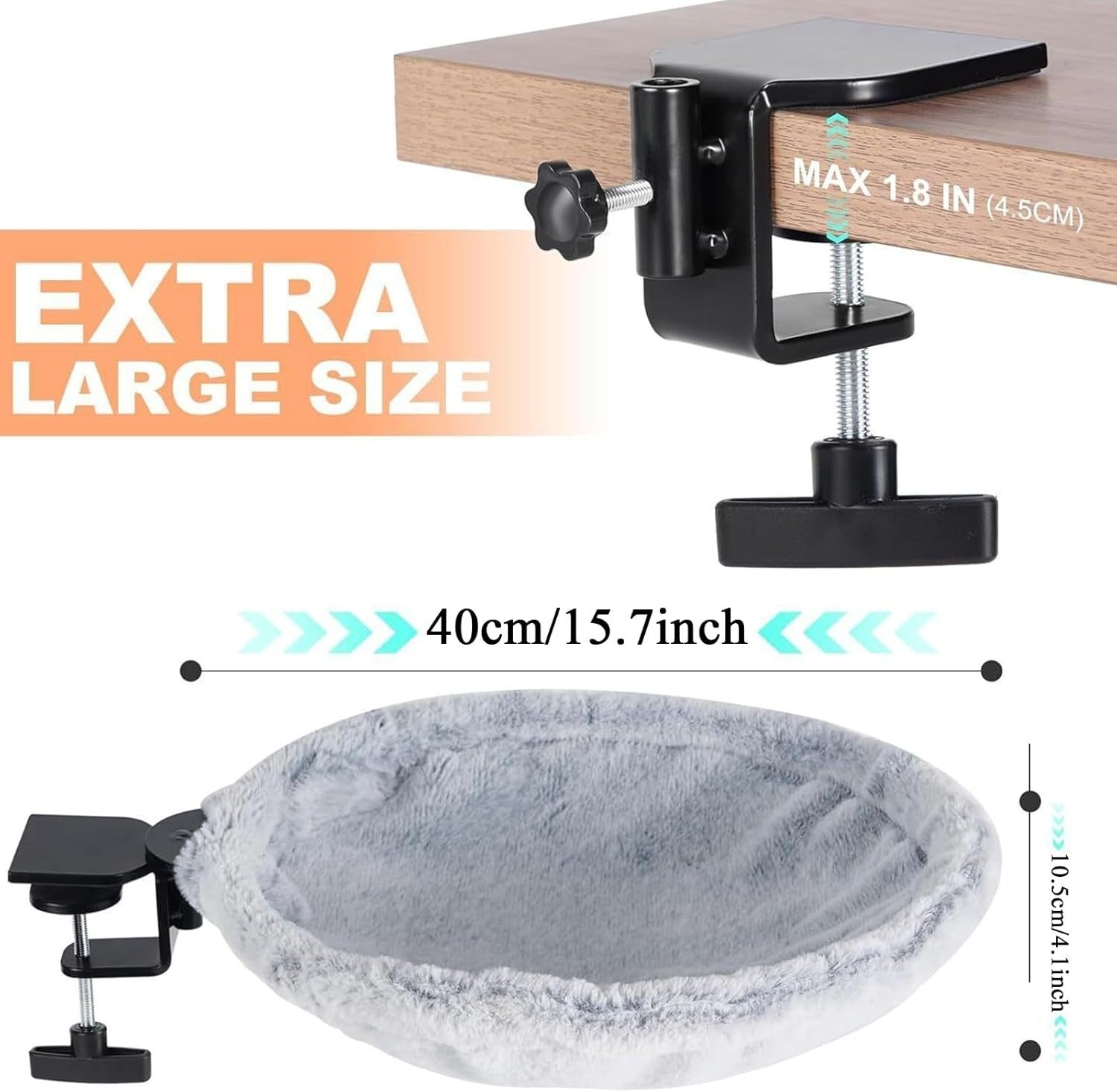 Foldable Cat Desk Hammock 180° Rotating Perch Bed Gray 50lbs