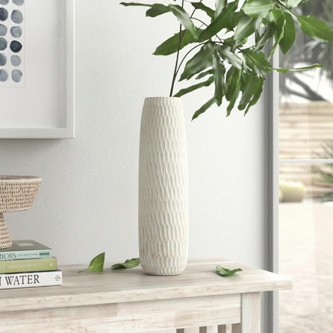 Tall White Floor Vase Resin Wood Effect Modern Boho Decor for Pampas Grass