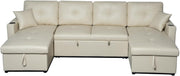 Cream U-Shaped 4 Seater Sofa Bed with Storage Ottoman & Pull-Out Sofa