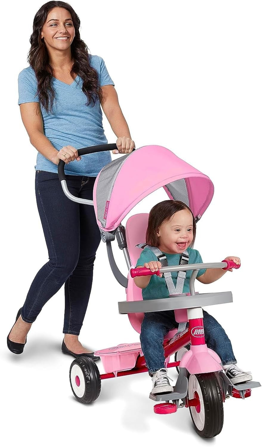 4 in 1 Toddler Tricycle Push Trike w Canopy Parent Handle Pink