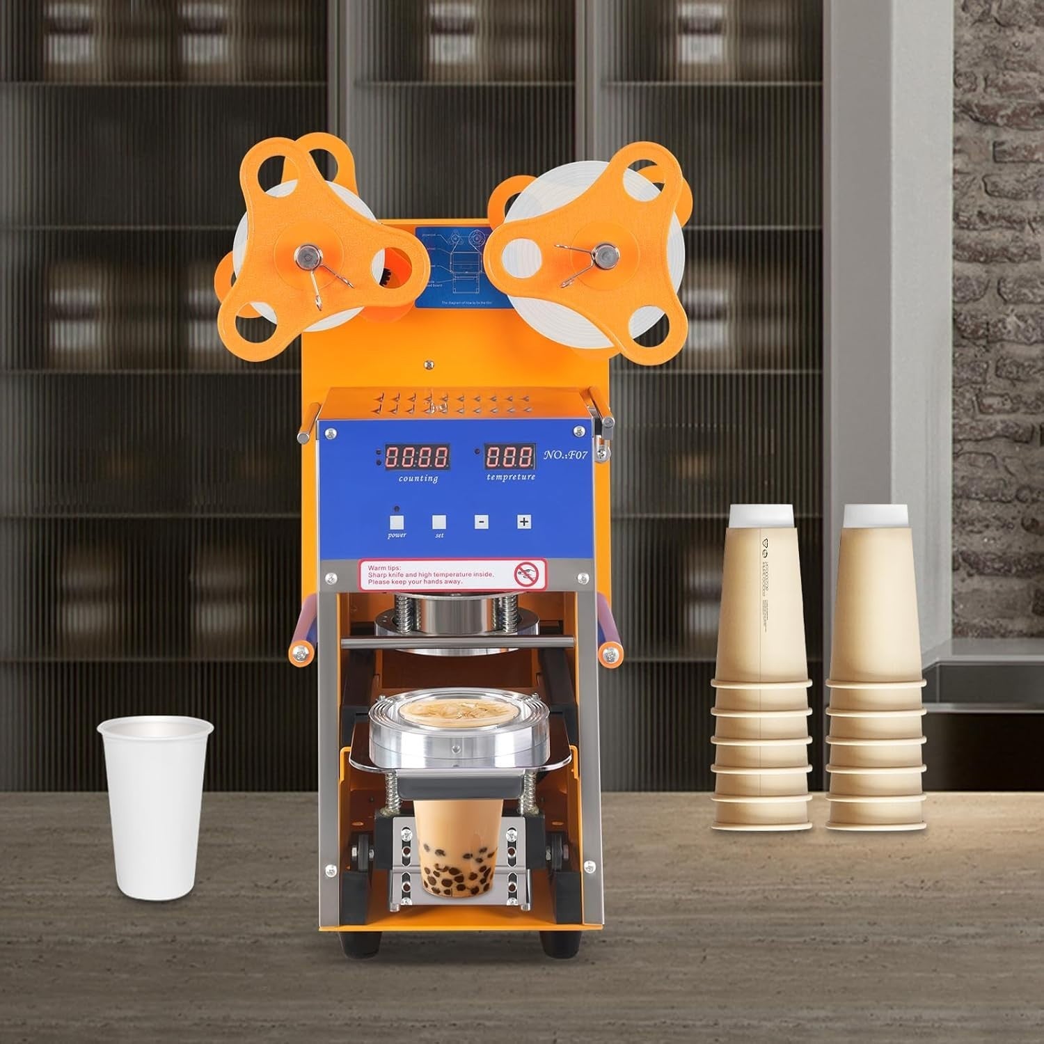 400W Automatic Cup Sealing Machine 90–600 Cups/H Bubble Tea Coffee