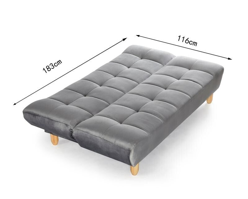 3 Seater Grey Velvet Sofa Bed Tufted Clic Clac Recliner w/ Wood Legs