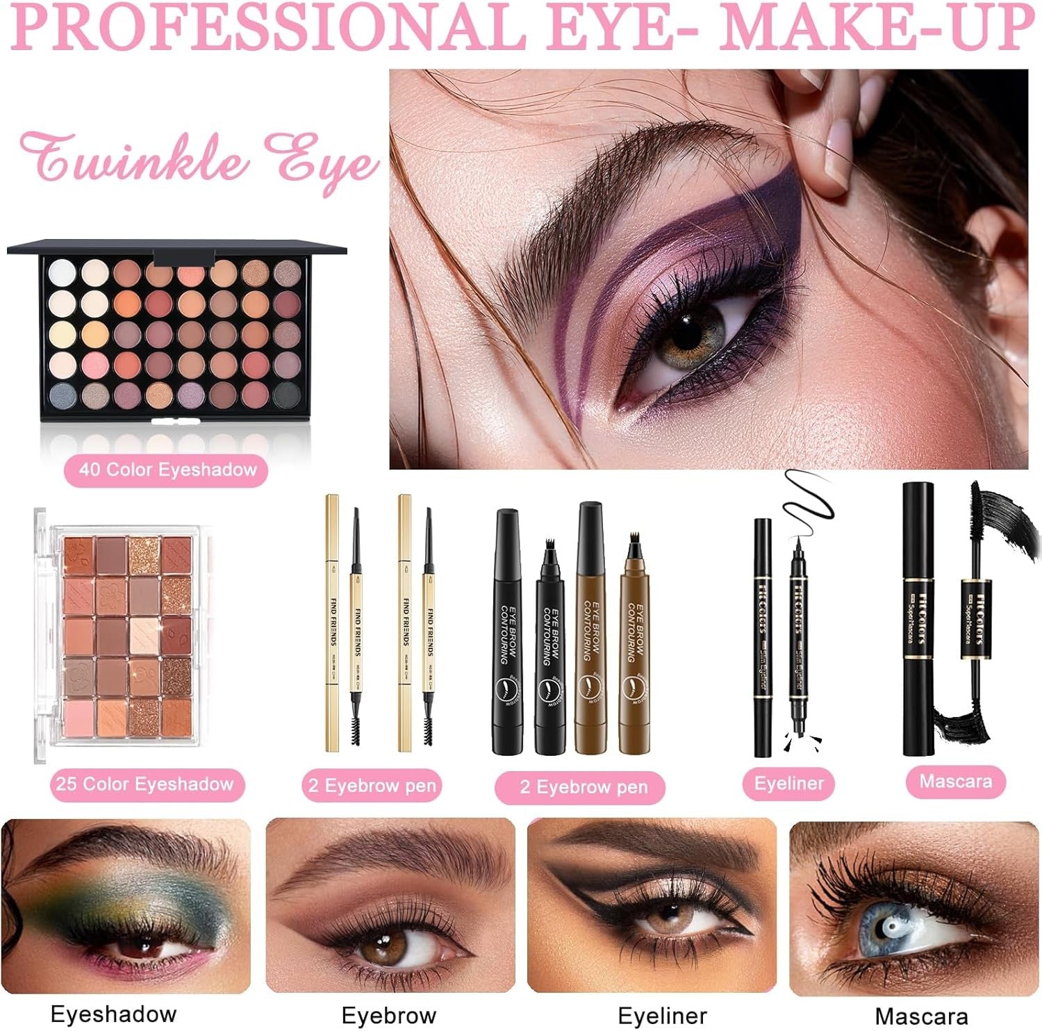 Professional Makeup Kit Full Face Set 40 Colour Eyeshadow Brushes Bag