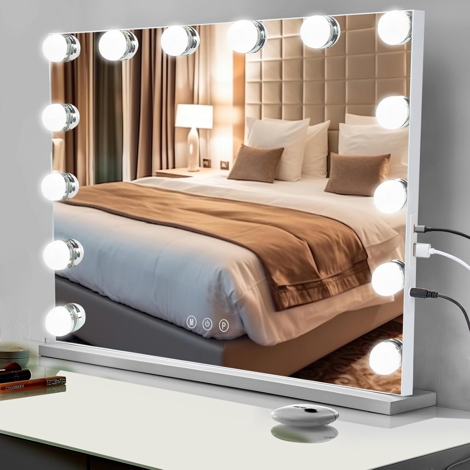 LED Vanity Mirror 50x42cm with Dimmable Touch Lights & 3 Color Modes