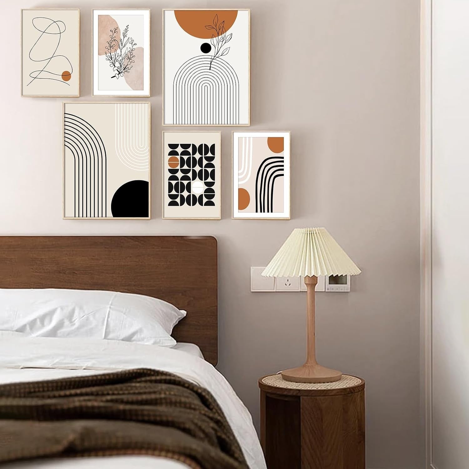 Boho Abstract Wall Art Set of 6 Framed Canvas Prints Living Room Bedroom