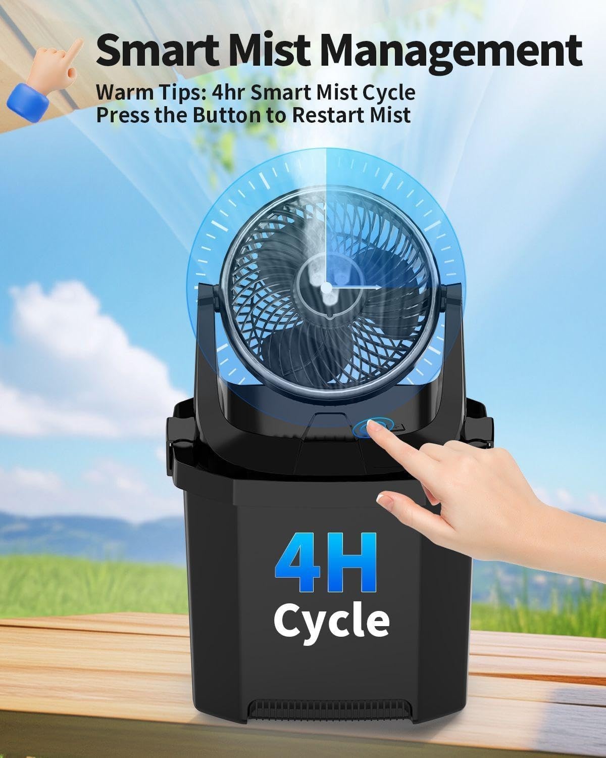 Portable Air Cooler Fan Black – 3in1 Misting 20000mAh Battery 7L Tank 30dB Quiet