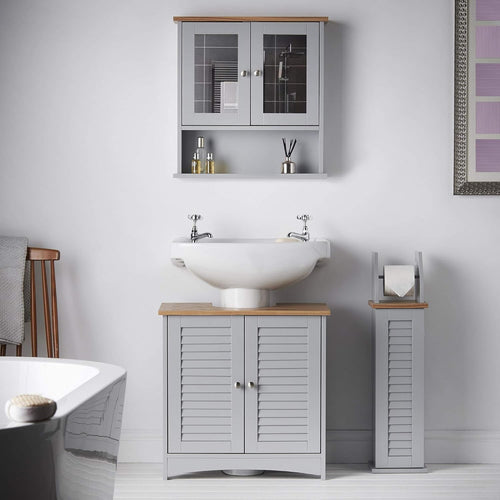 3 Piece Grey Bathroom Furniture Set | Under Sink, Tall & Wall Mirror Cabinet