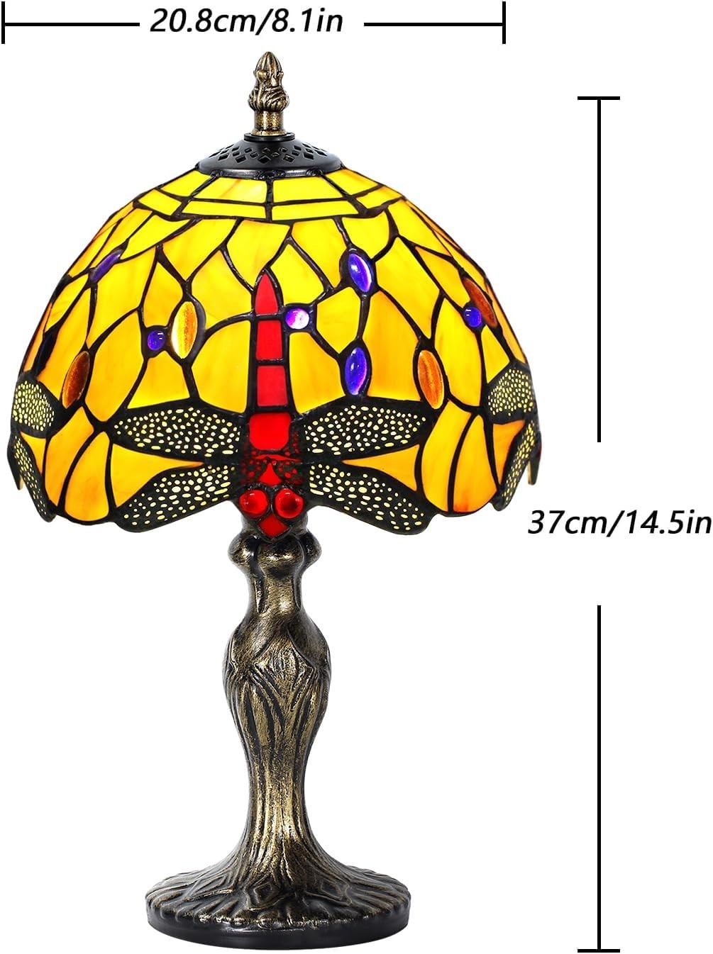 Stained Glass Dragonfly Table Lamp Antique Style Warm LED Light