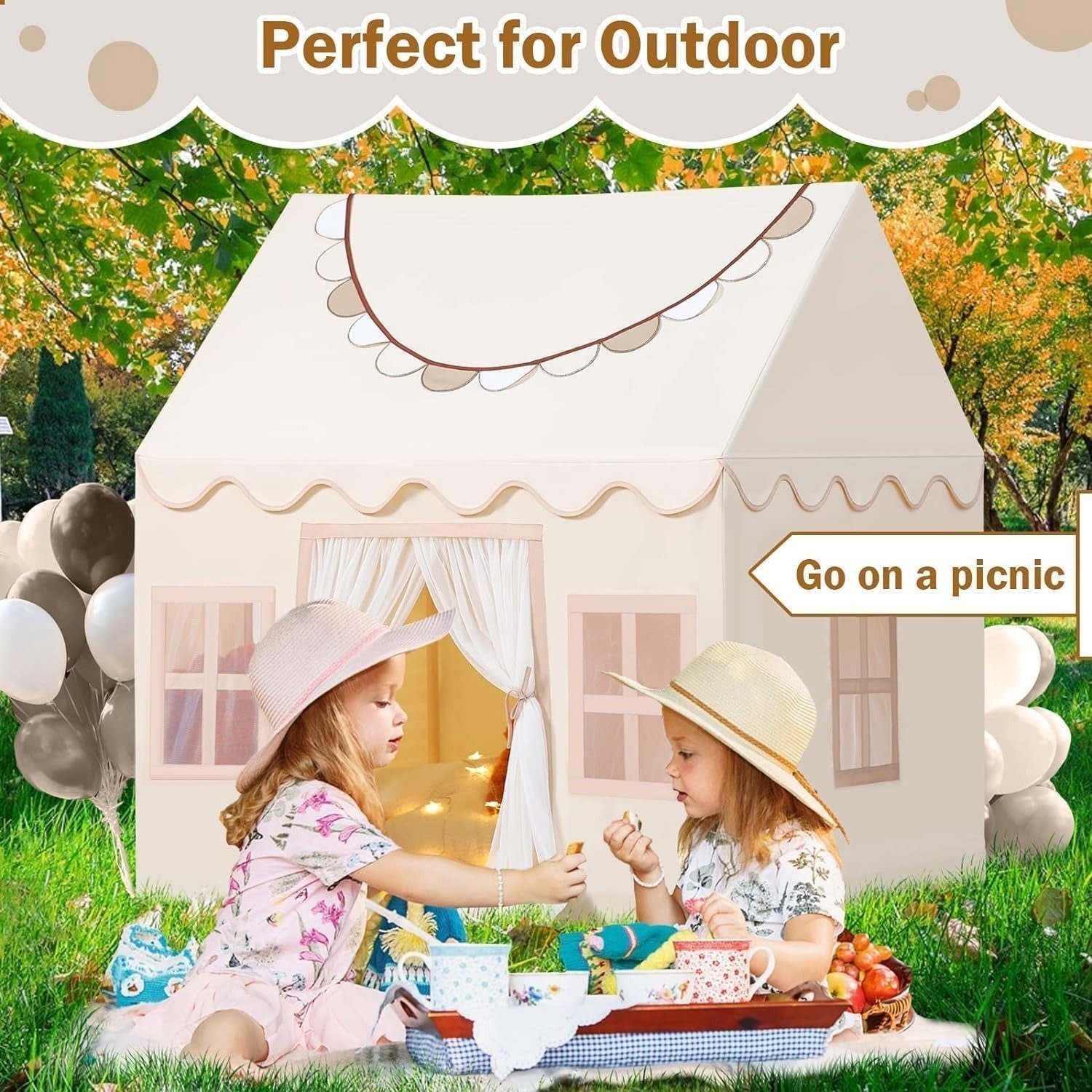 Kids Indoor Play Tent w Lights Banners Windows Large Toddler Playhouse