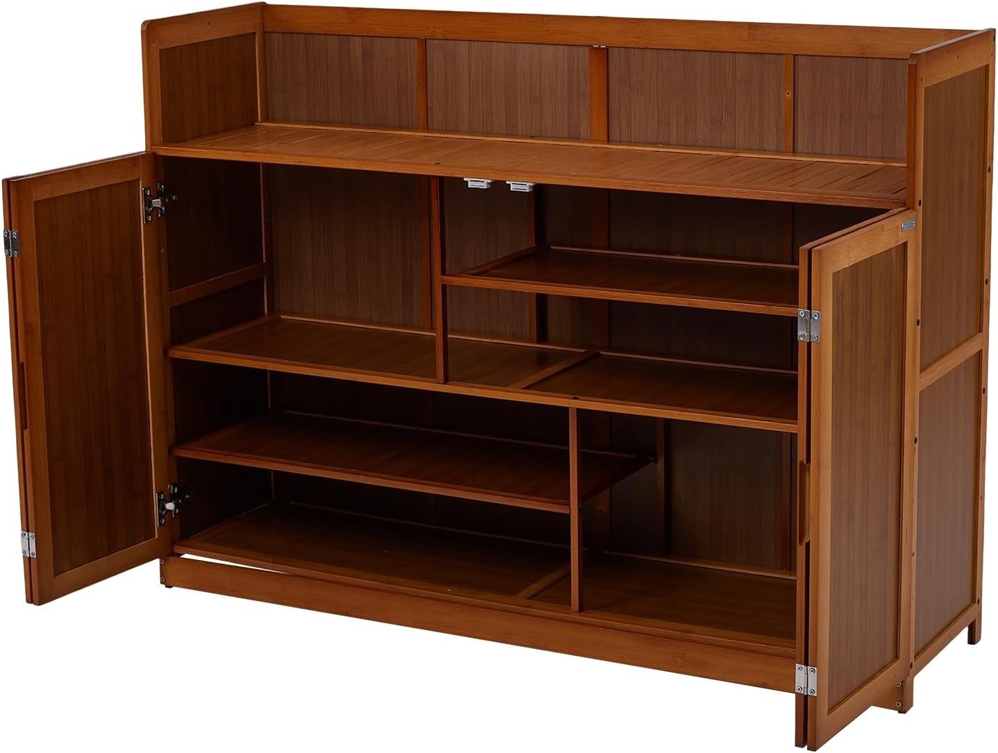 5-Tier Bamboo Shoe Storage Cabinet with Double Doors & Dustproof Rack