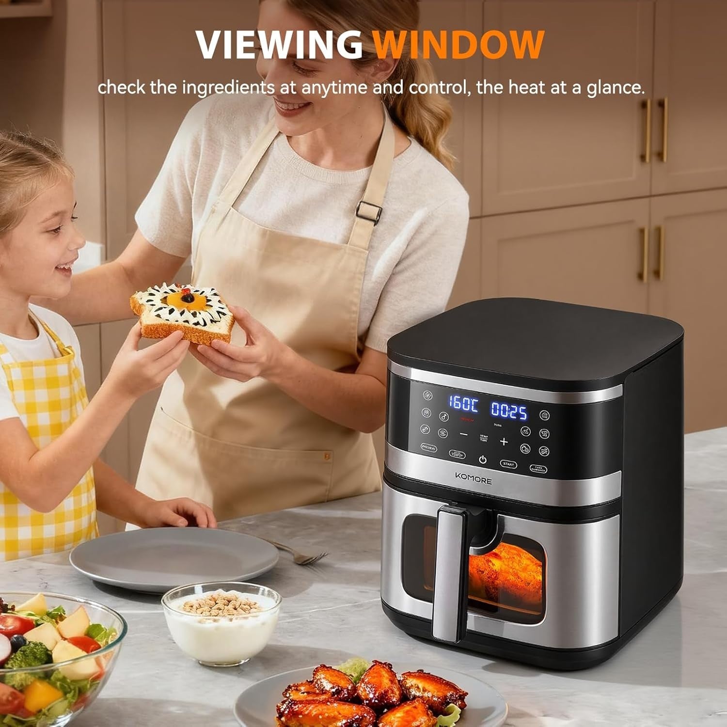 8L 1700W Digital Air Fryer With Window 9in1 Touchscreen Extra Crisp