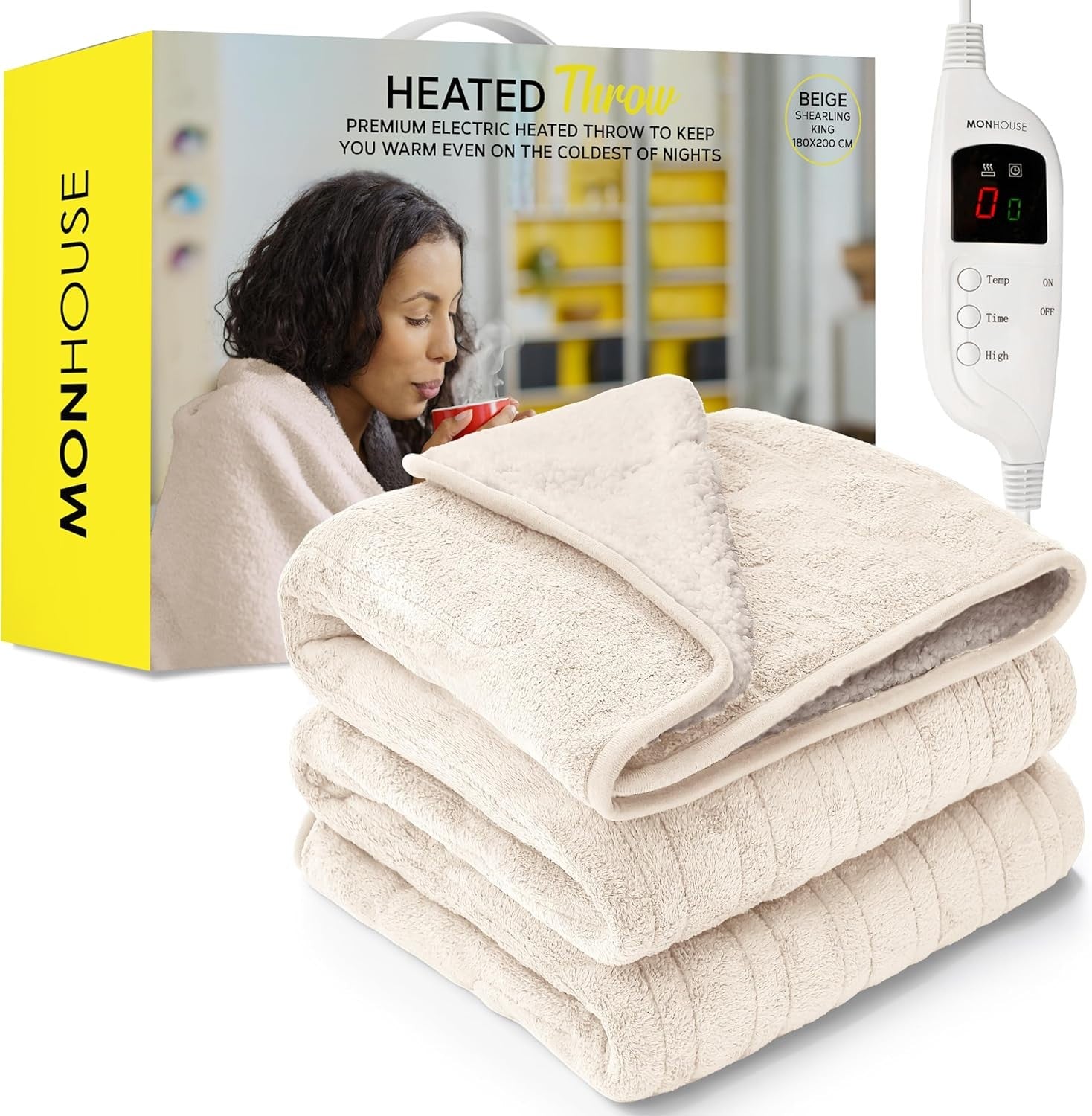 King Electric Heated Blanket 180x200cm 9 Heat Settings Washable