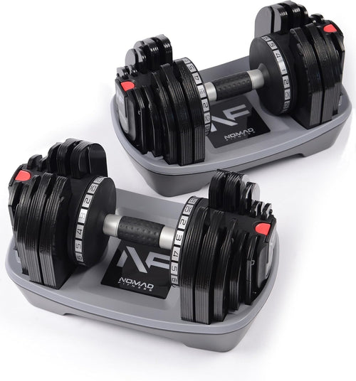 25kg Adjustable Dumbbells Pair 18-in-1 Quick Dial Home Gym Weights
