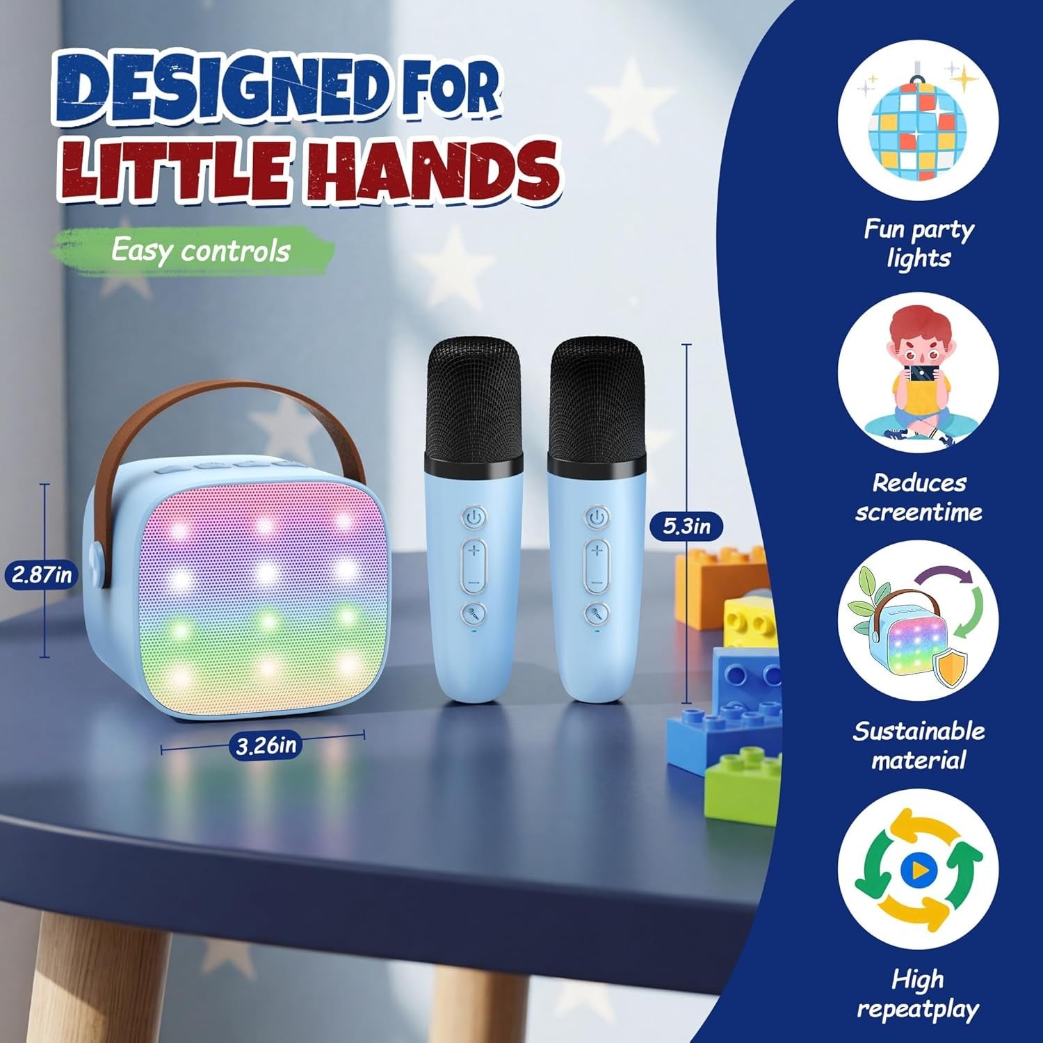 Kids Karaoke Machine 2 Wireless Mics Bluetooth LED Speaker Gift