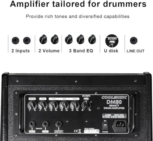 DM80 80W Electronic Drum & Keyboard Amp Bluetooth AUX 3-Band EQ