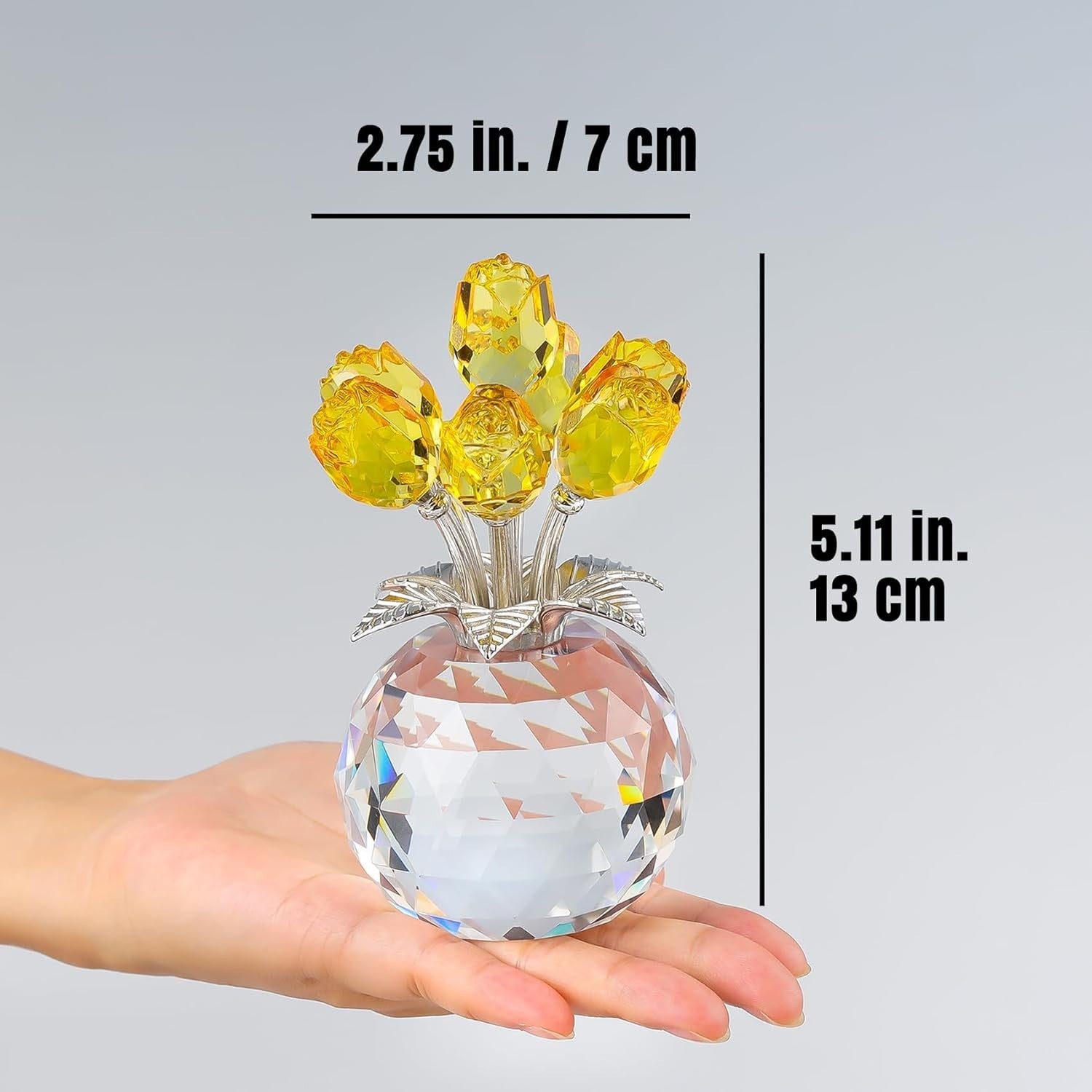 Yellow Crystal Rose Bouquet Ornament Gift for Mum Women Birthday Valentine Decor