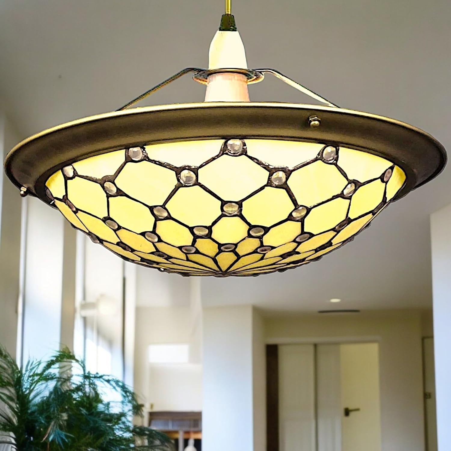 Tiffany Style Jewel Stained Glass Uplighter Pendant Ceiling Lamp Shade 35cm