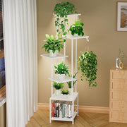 6 Tier White Metal Plant Stand with Grow Lights, Tall Indoor Flower Shelf