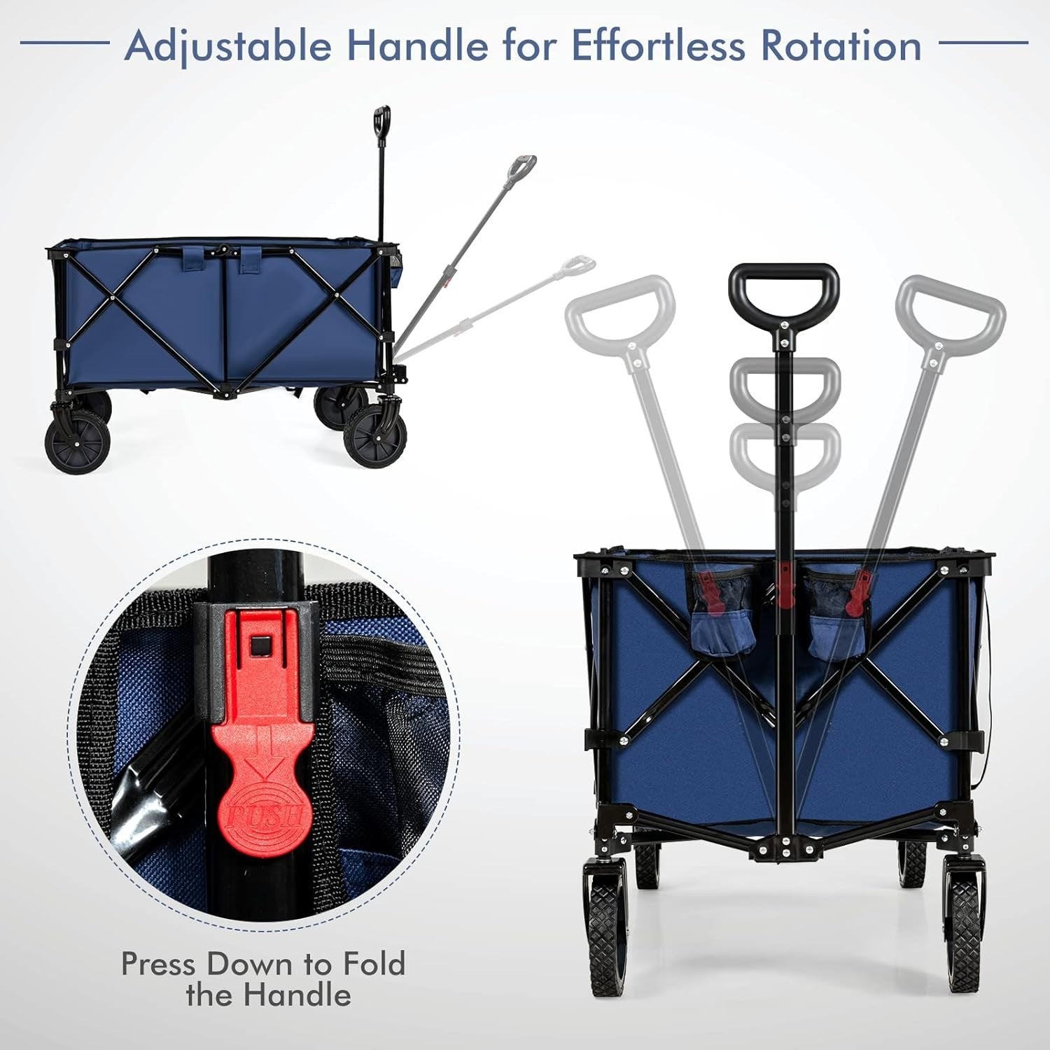 Folding Camping Wagon Utility Cart Beach Garden Trolley Cup Holders