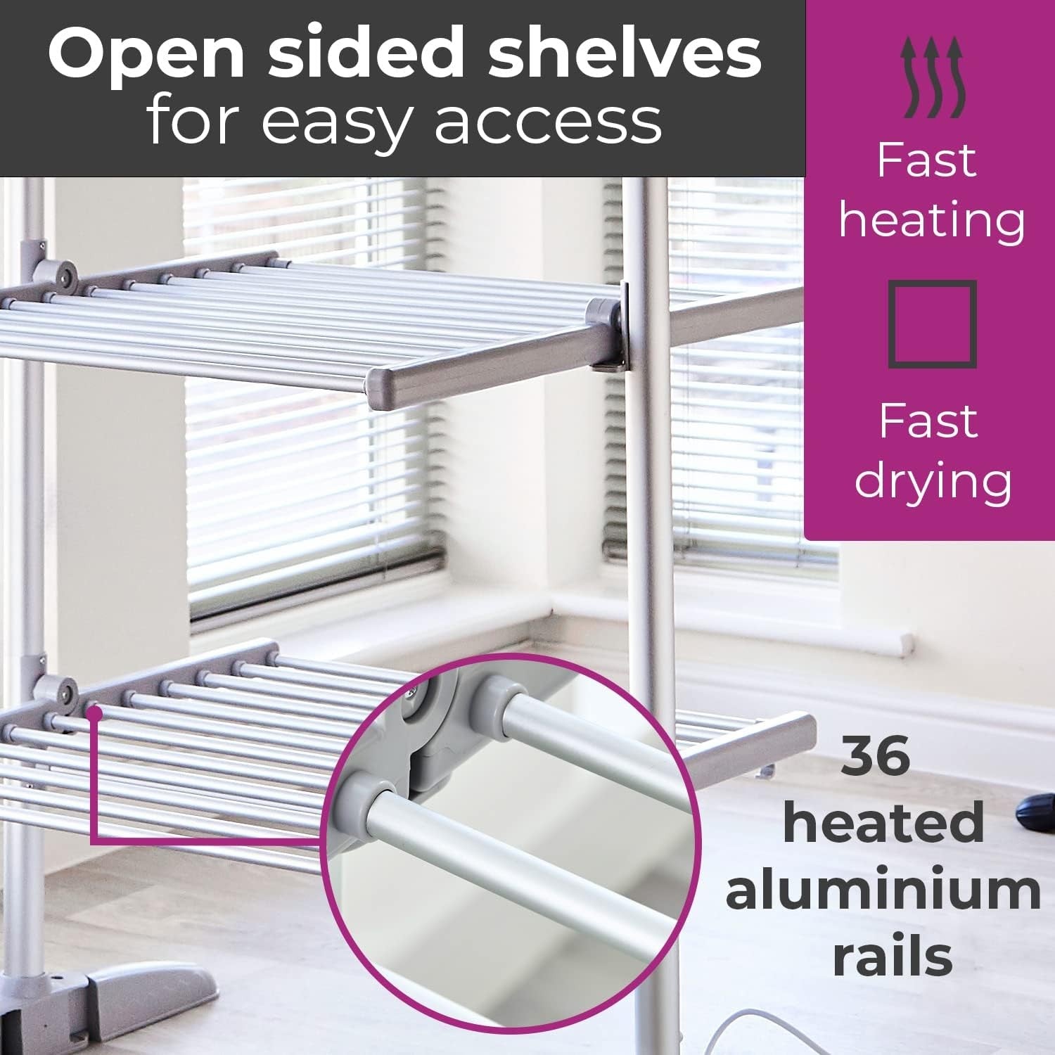 Heated Clothes Airer 3 Tier Electric Folding Indoor Drying Rack 36 Rails