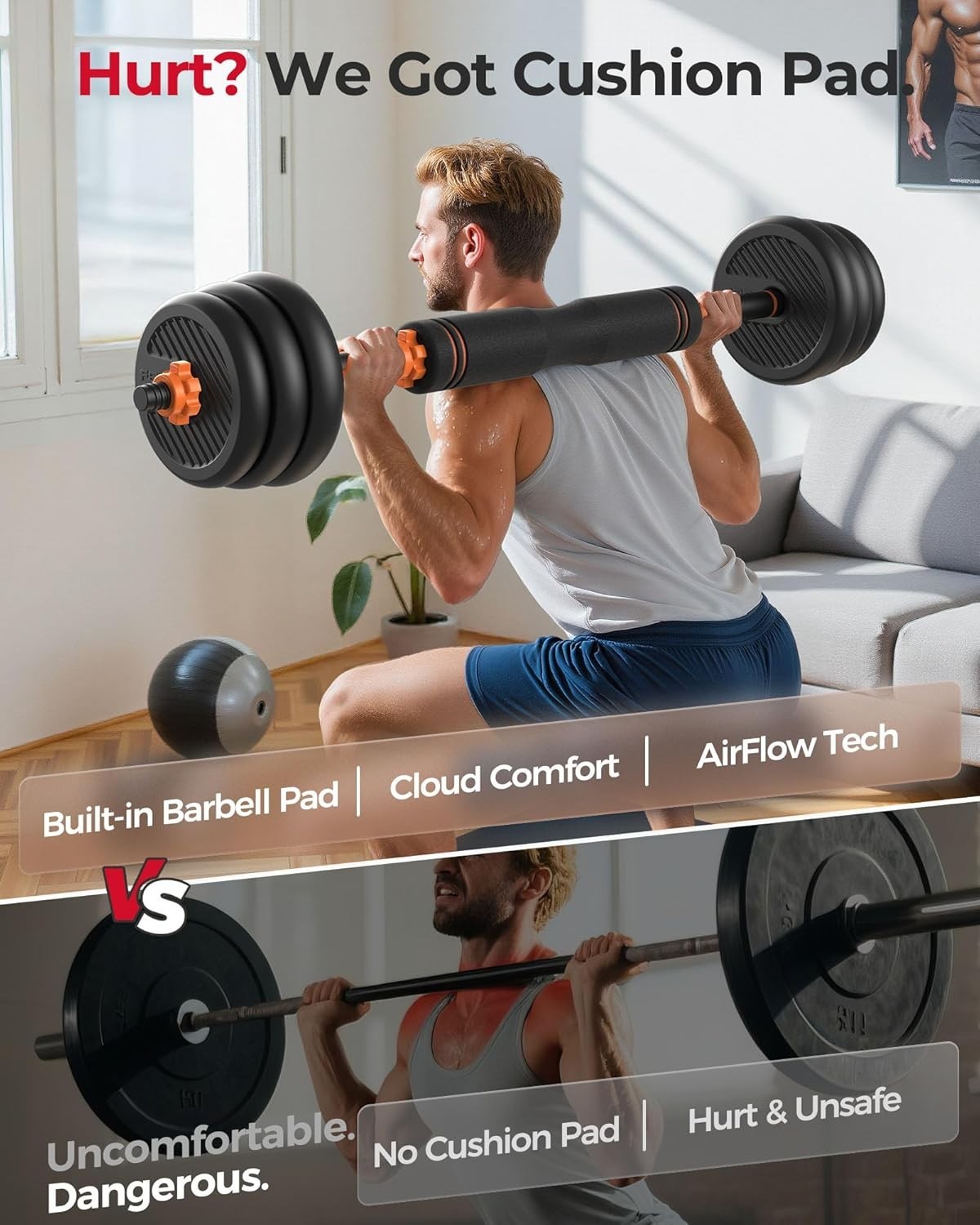 4-in-1 Adjustable Dumbbells Barbell Kettlebell Push Up Set Home Gym