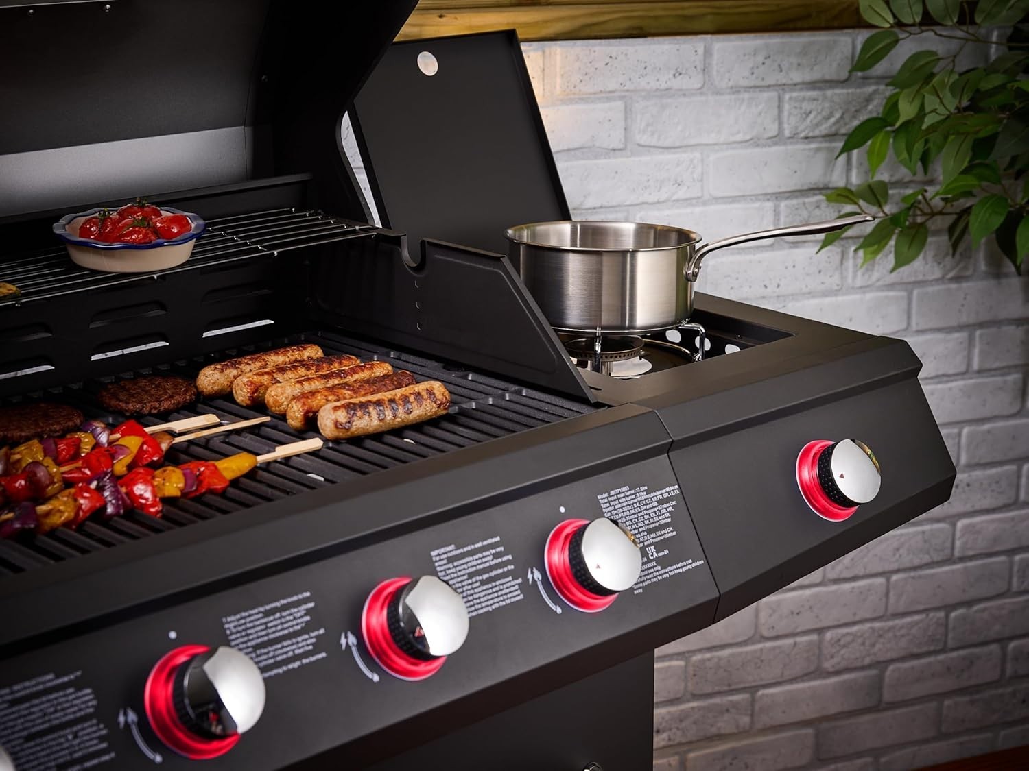 5 Burner Premium Gas BBQ Grill | Glass Lid Window | Side Burner