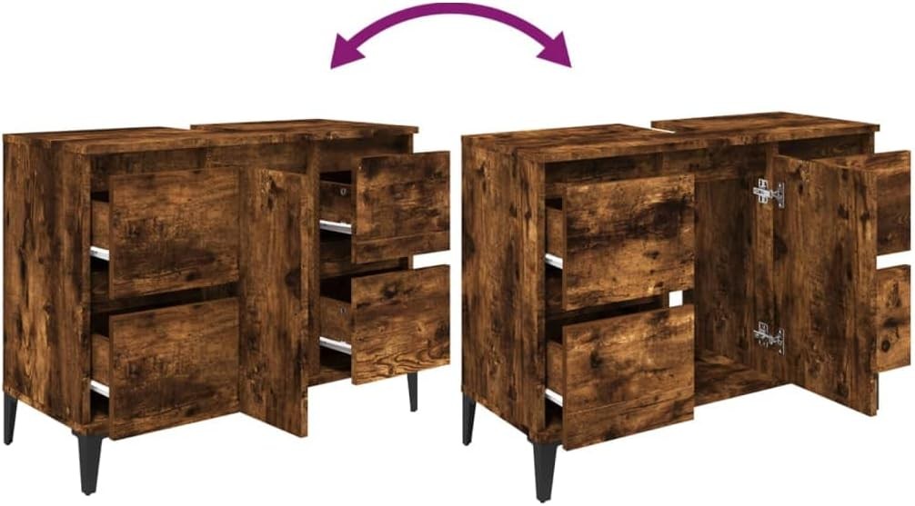 Smoked Oak Bathroom Sink Cabinet Vanity Unit with Drawers Cupboard Storage
