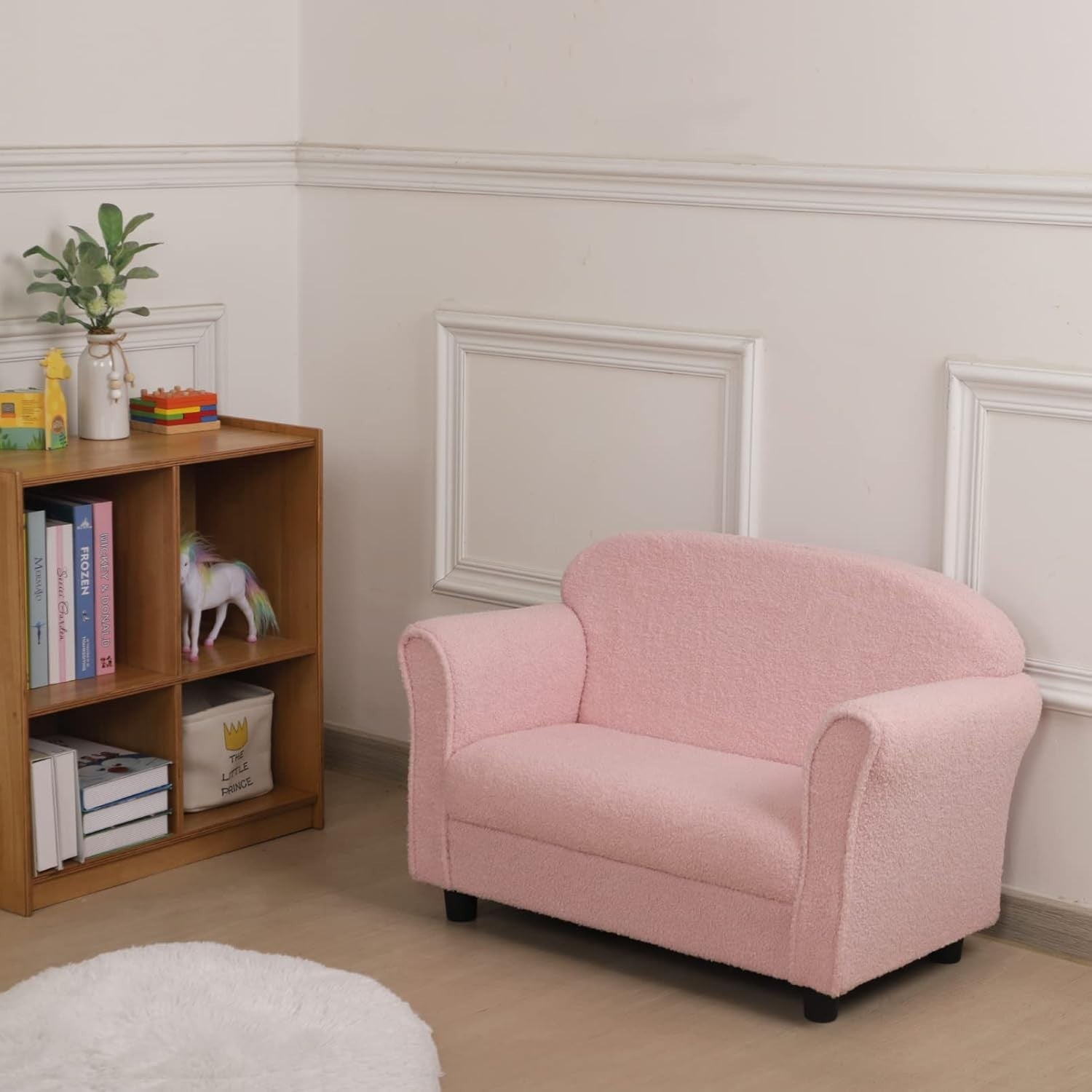 Children Double Seater Sofa Couch Pink Toddler Armchair Sherpa Fabric 0-3Y