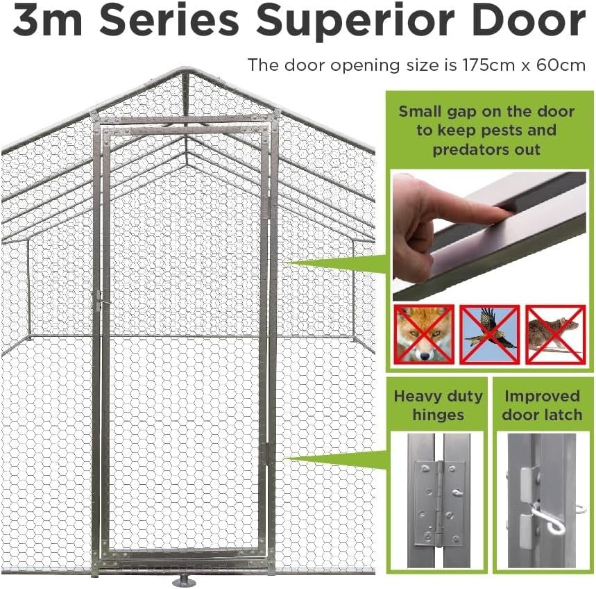 Ultimate Walk In Chicken Run Galvanised Steel Enclosure Small Gap Door 3x14m