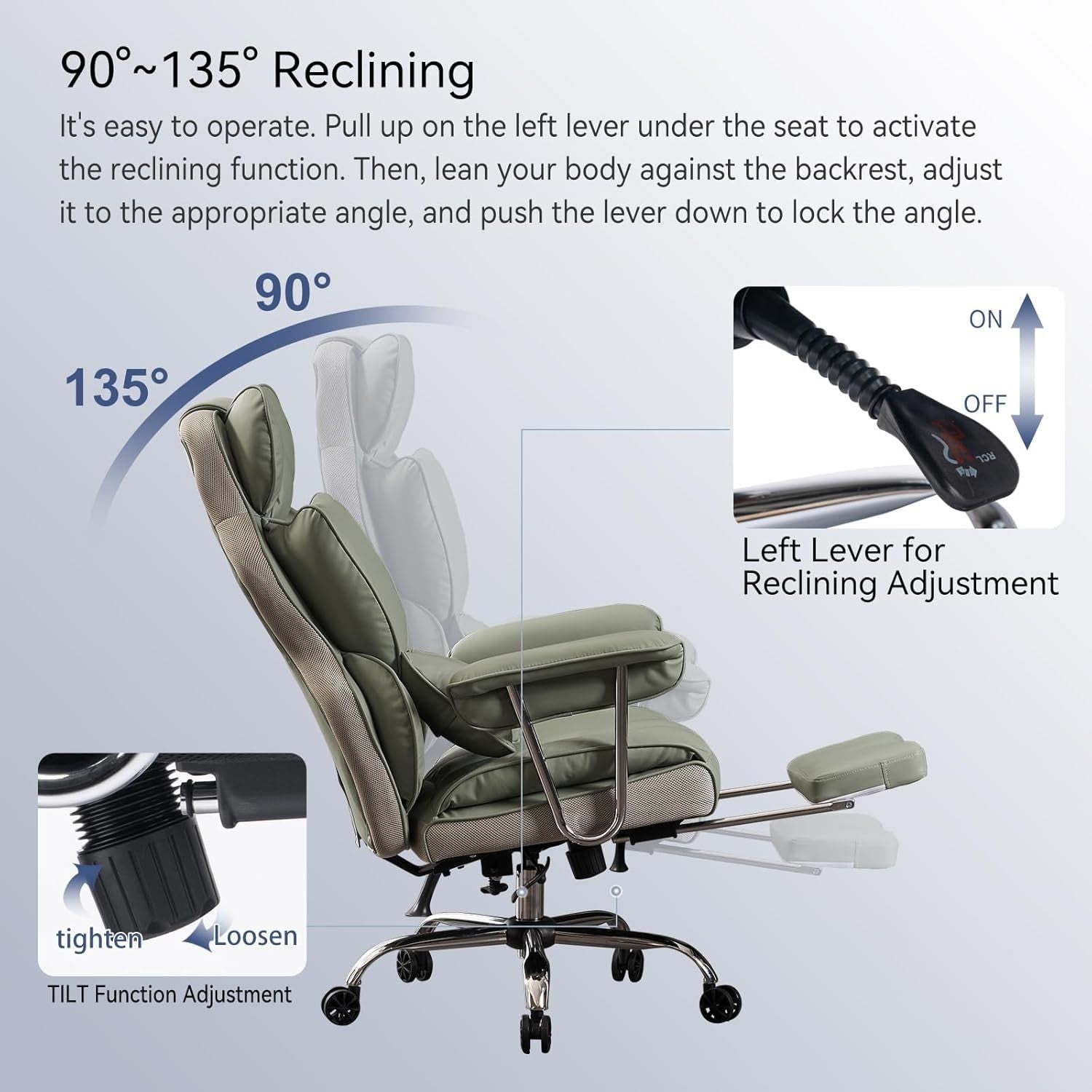 Executive Office Chair Footrest Swivel Adjustable Recliner PU Leather Heavy Duty