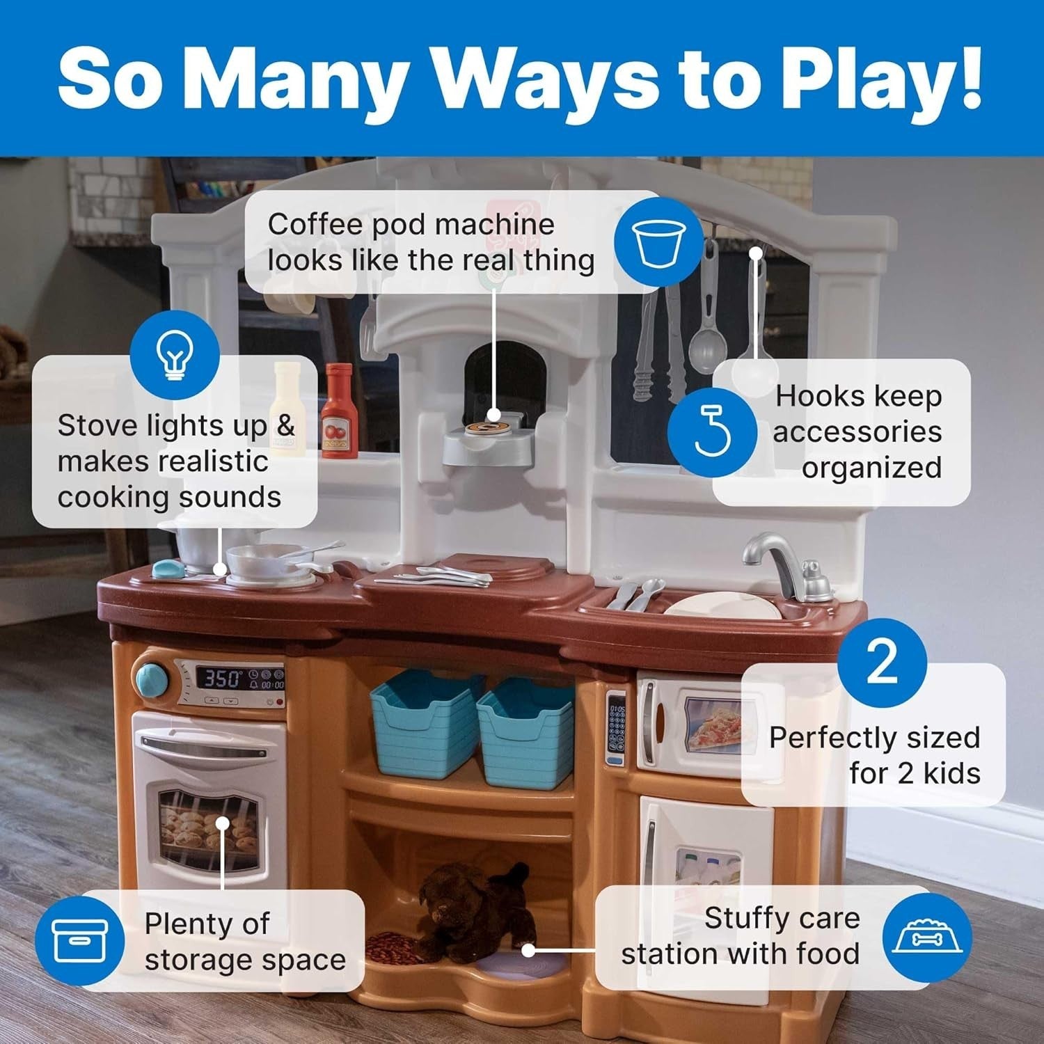 Kids Play Kitchen w/ Sound Accessories Plastic Brown Pretend Toy