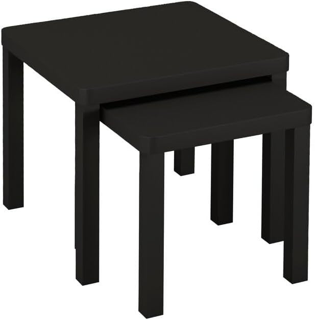 Square Black Nesting End Table Set of 2 Wood Beside Coffee Sofa Side Space Savin