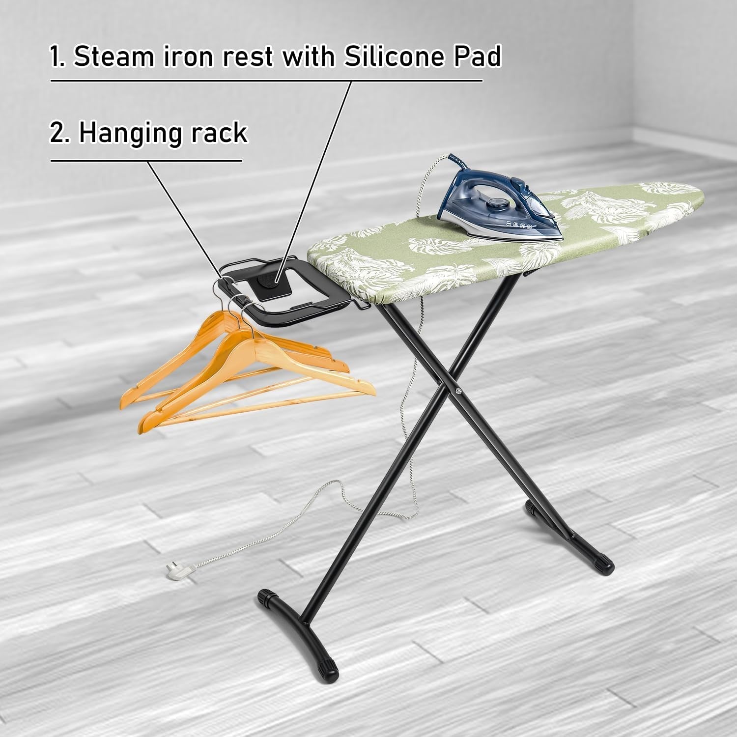 Medium Folding Ironing Board Adjustable Height Heat Resistant Green