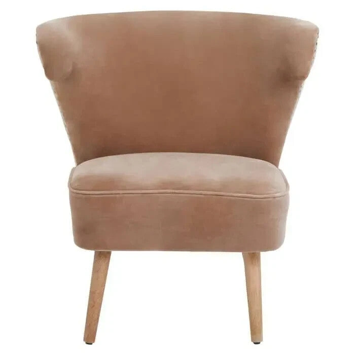Brown Linen Accent Chair High Back Mango Wood Legs Curved Armchair