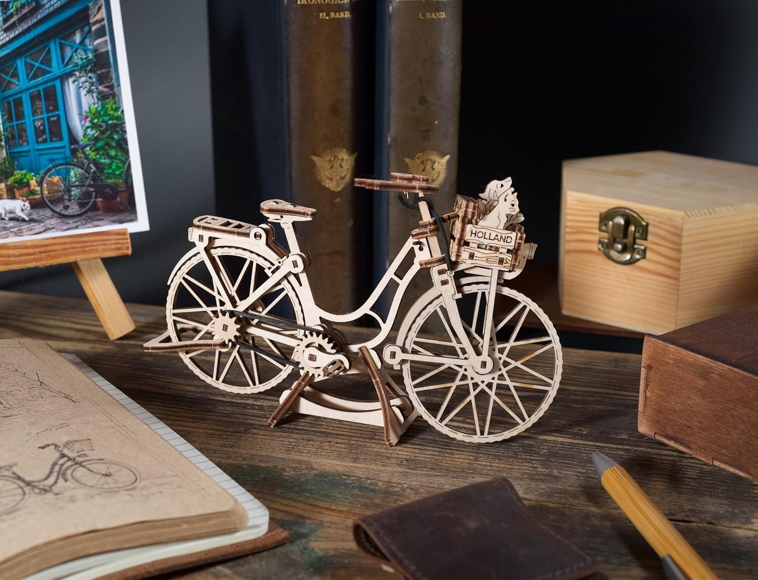 3D Wooden Bicycle Puzzle Kit with Moving Chain Drive & Realistic Pedals