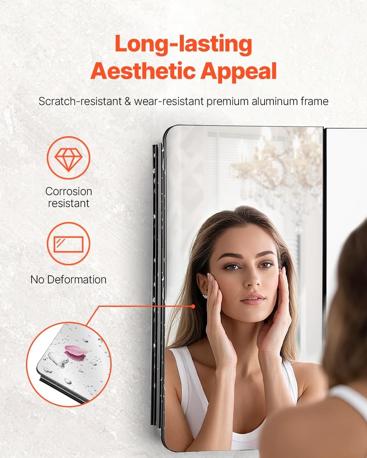 Bathroom Mirror Cabinet 65x101cm Wall Mount 4-Layer Adjustable Storage