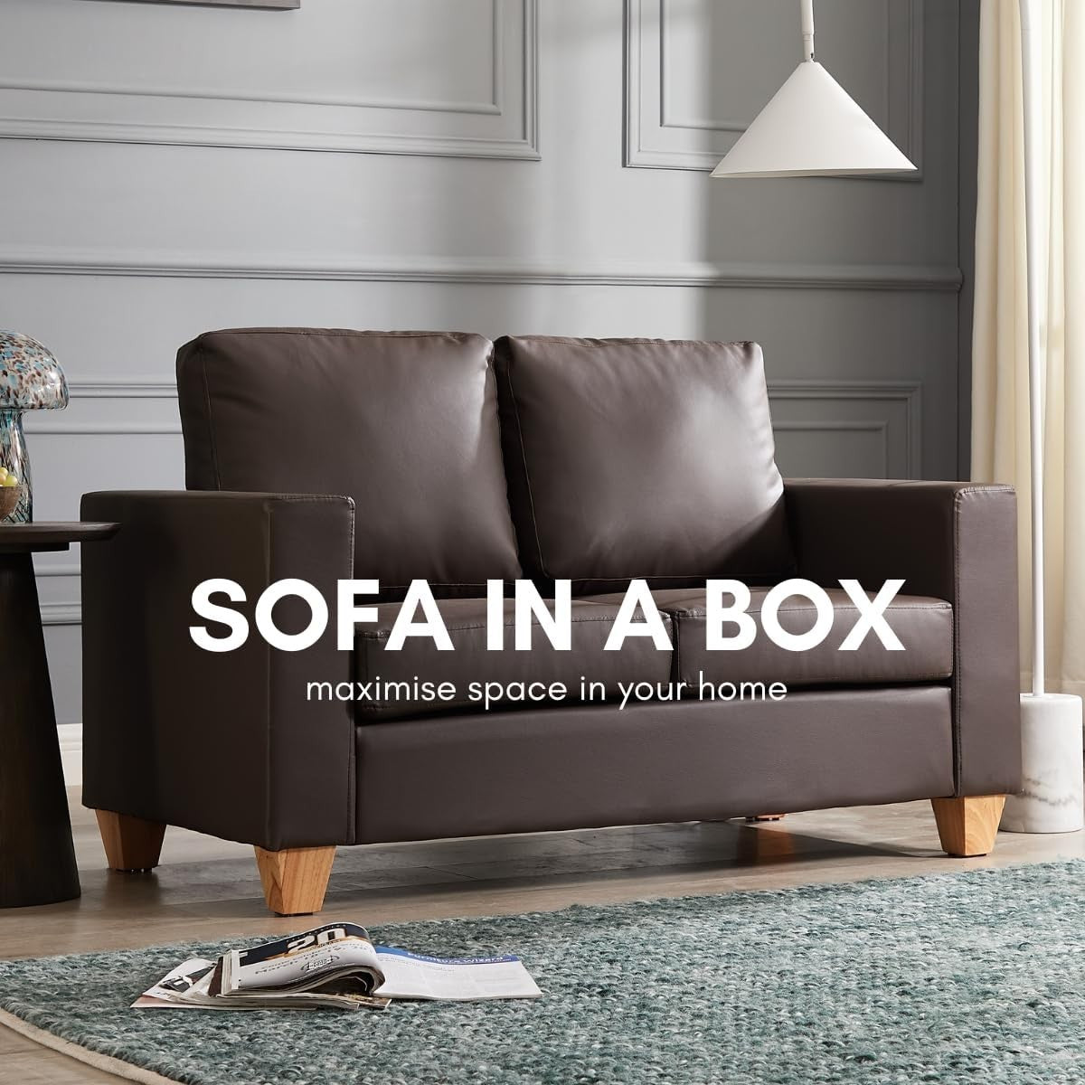 2 Seater Faux Leather Sofa Brown | Compact Couch | Minimal Assembly