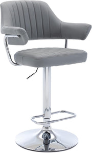 Light Grey Swivel Bar Stool Faux Leather Padded Chrome Frame