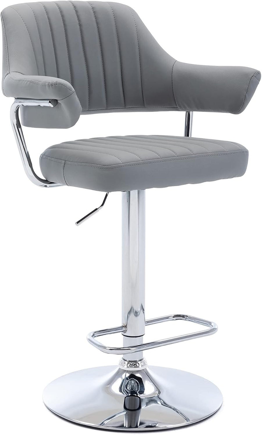 Light Grey Swivel Bar Stool Faux Leather Padded Chrome Frame