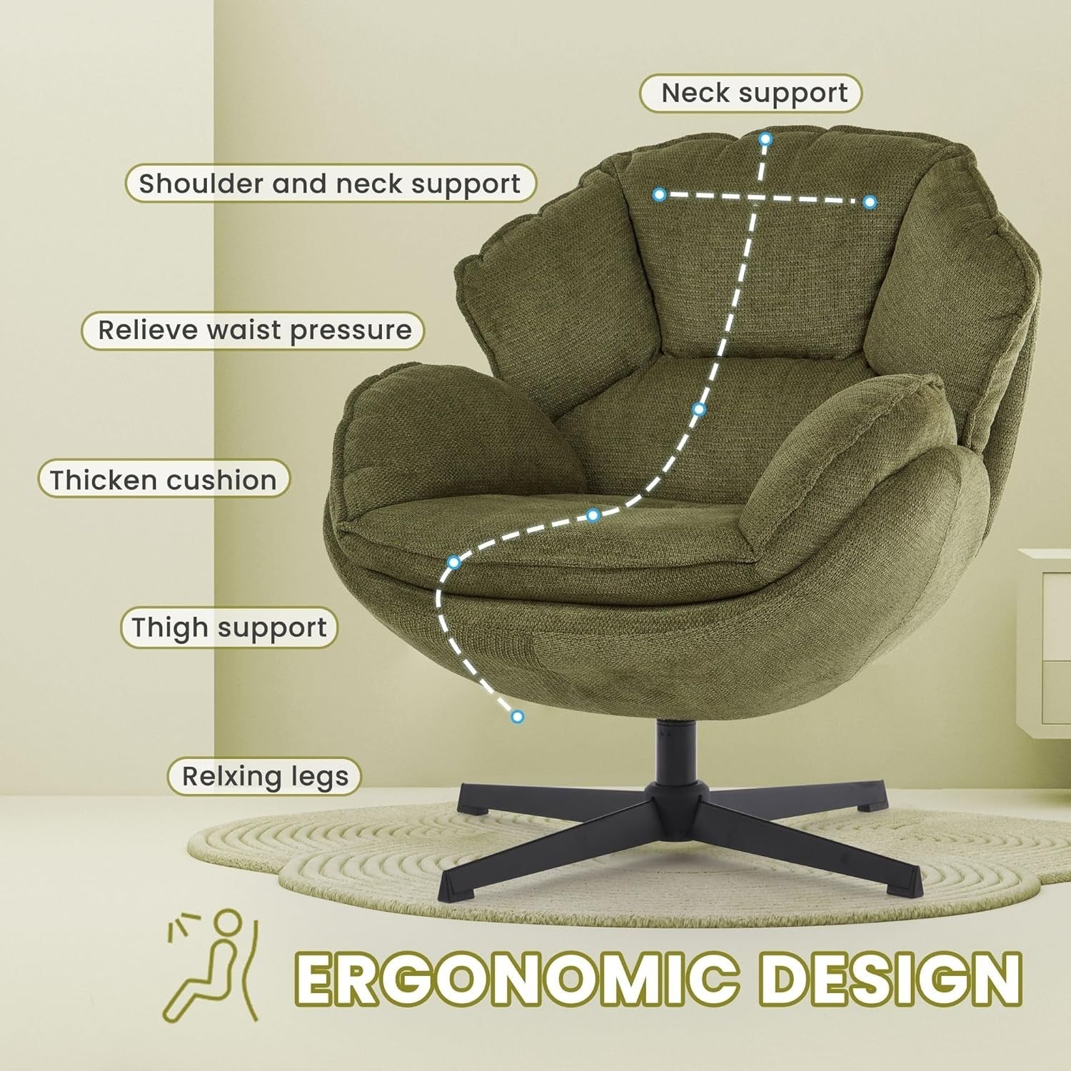 Swivel Accent Chairs Set of 2 | Upholstered Armchairs with Metal Base