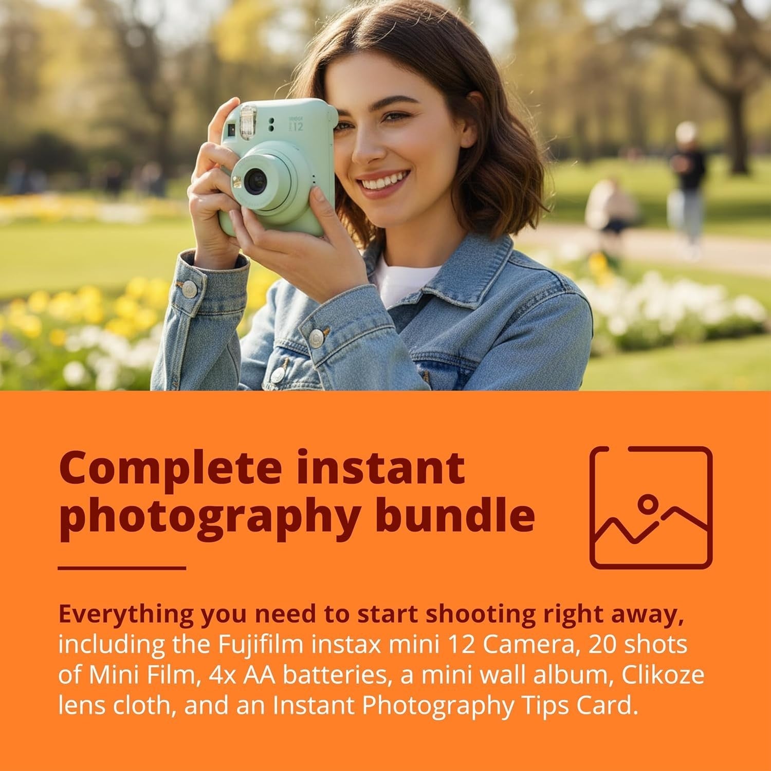 Instant Camera Bundle Green 20 Film Shots Wall Album Selfie Lens
