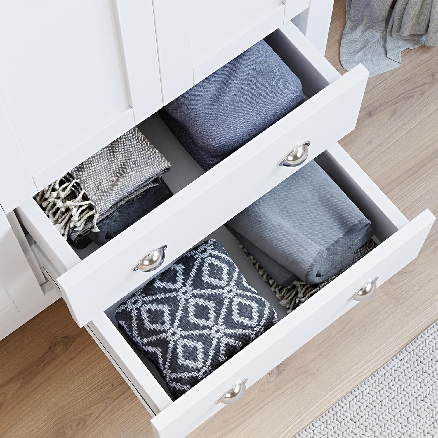White 3 Door Wardrobe with Drawers & Rail – Modern Bedroom Storage Unit